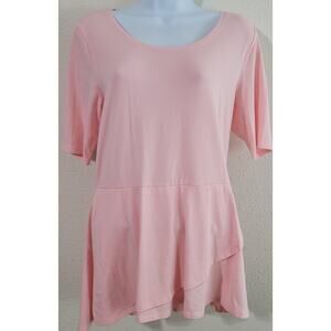Isaac Mizrahi Pink Peplum Top XS Short Sleeves Ruffled Layered Hem Soft Stretchy